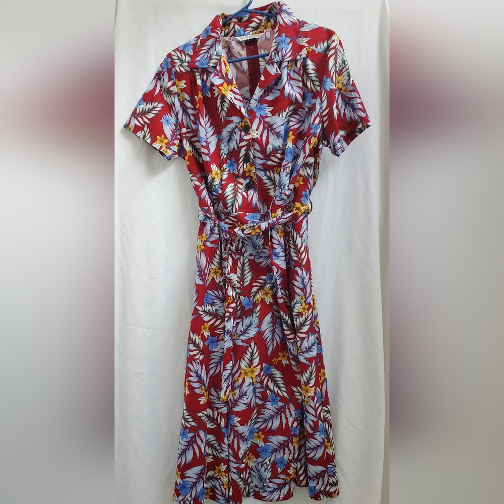 Royal Monk Tropical Shirt Waist Dress L Unique Vintage